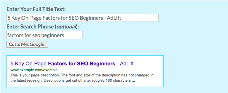 Title Tag Example On-page factors